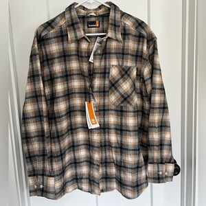 NWT Timberland: Women’s Plaid Flannel Shirt Brown & Gray 100% Cotton: Size Large